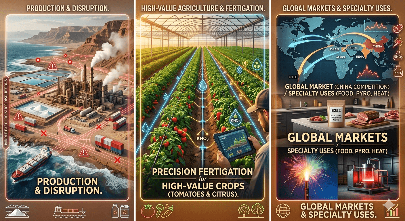 Nitrato de potasio: la fertirrigación, la calidad alimentaria y la relación entre cultivos de alto valor