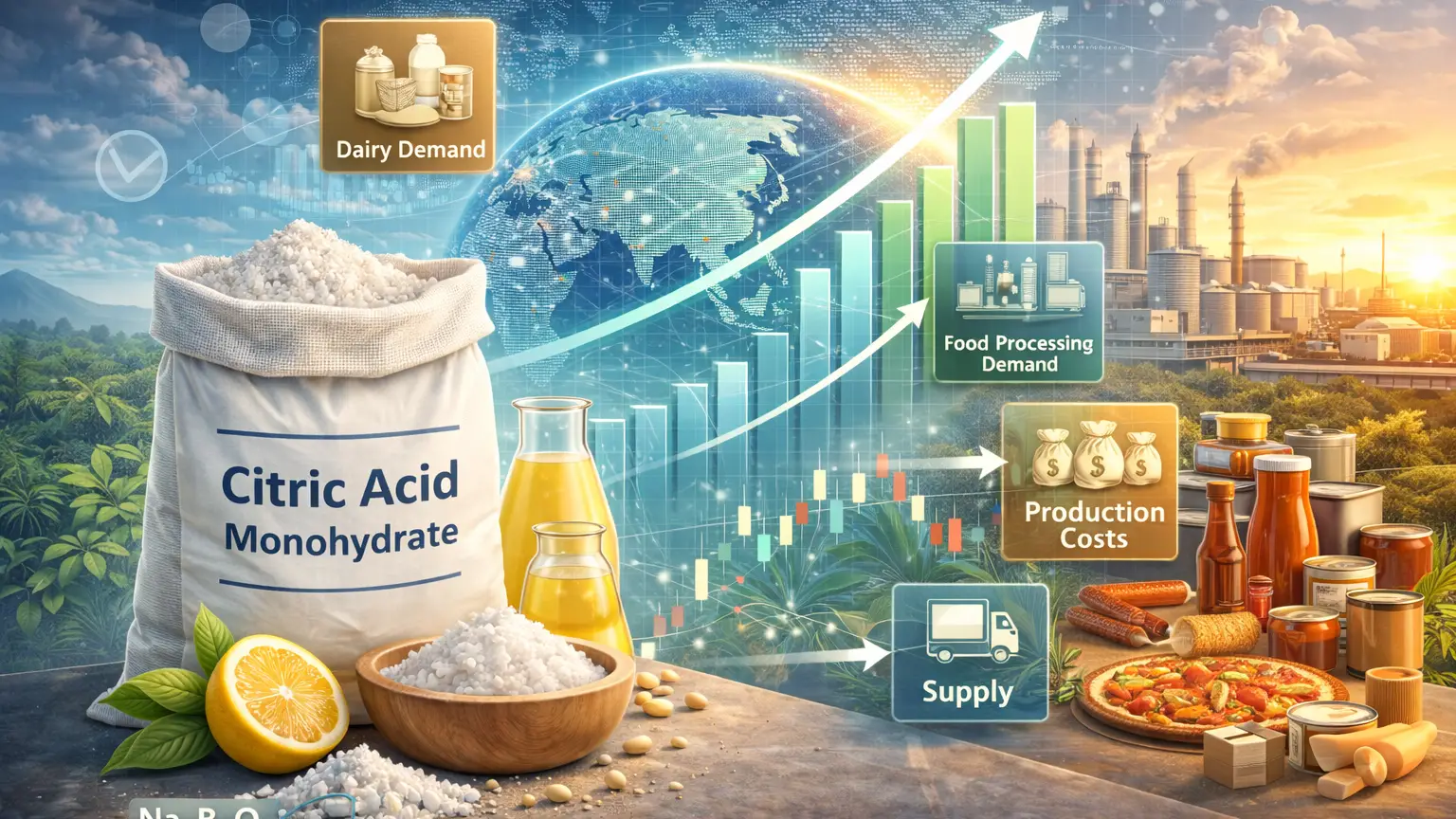 Monohidrato de ácido cítrico en productos lácteos y alimentos procesados