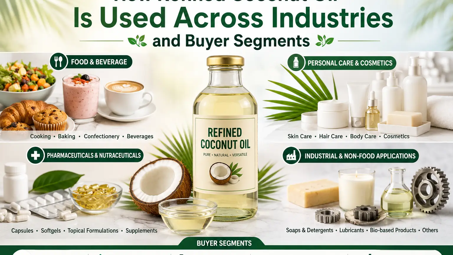 Cómo se usa el aceite de coco refinado en las industrias y los segmentos de compradores